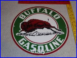 Vintage Buffalo Gasoline & Western Bison Animal 11 3/4 Porcelain Metal Oil Sign
