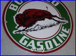 Vintage Buffalo Gasoline & Western Bison Animal 11 3/4 Porcelain Metal Oil Sign