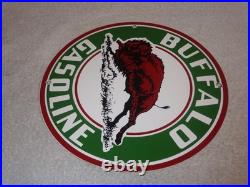 Vintage Buffalo Gasoline & Western Bison Animal 11 3/4 Porcelain Metal Oil Sign