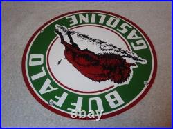 Vintage Buffalo Gasoline & Western Bison Animal 11 3/4 Porcelain Metal Oil Sign