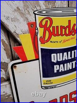 Vintage Burdsals Porcelain Sign 1953 Paint Supply Oil Gas Double Sided Art Deco