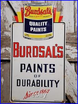 Vintage Burdsals Porcelain Sign 1953 Paint Supply Oil Gas Double Sided Art Deco