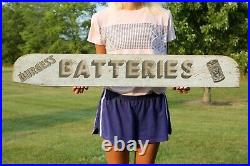 Vintage Burgess Batteries Double Sided Wood Sign Not Porcelain Gas Oil NICE
