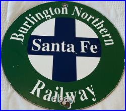 Vintage Burlington Northern Railway Porcelain Sign Gas Station Oil Pump Plate