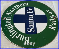 Vintage Burlington Northern Railway Porcelain Sign Gas Station Oil Pump Plate