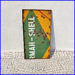 Vintage Burmah Shell Oil Advertising Double Sided Enamel Sign Automobile EB457