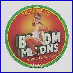 Vintage Buxom Melons Oil Porcelain Gas Pump Sign