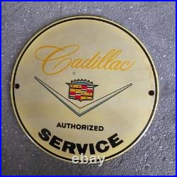 Vintage Cadillac Authorized Old Us Gasoline Oil Gas Pump Enamel Porcelain Sign