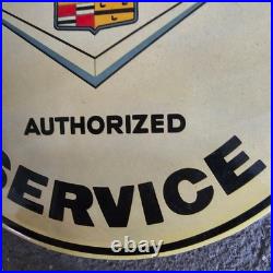 Vintage Cadillac Authorized Old Us Gasoline Oil Gas Pump Enamel Porcelain Sign