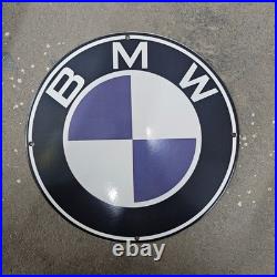 Vintage Car Bmw Old Us Gasoline Oil Gas Pump Enamel Porcelain Sign