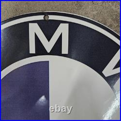 Vintage Car Bmw Old Us Gasoline Oil Gas Pump Enamel Porcelain Sign