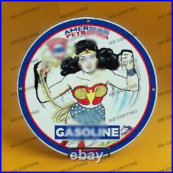 Vintage Car Moto Girl 8'' Gas Station Service Man Cave Oil Porcelain Sign 032