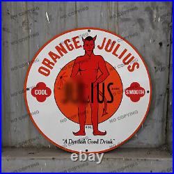 Vintage Car Orange Julius 8'' Station Service Man Cave Oil Porcelain Sign 038