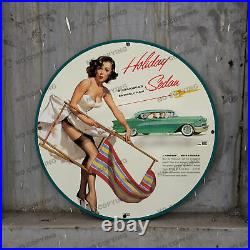 Vintage Car Pinupgirl Style Gas Station Service Man Cave Oil Porcelain Sign 015