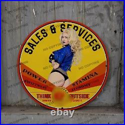 Vintage Car Pinupgirl Style Gas Station Service Man Cave Oil Porcelain Sign 059