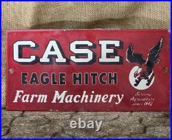 Vintage Case Eagle Hitch Porcelain Sign Barn Tractor Feed 12×7