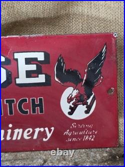 Vintage Case Eagle Hitch Porcelain Sign Barn Tractor Feed 12×7