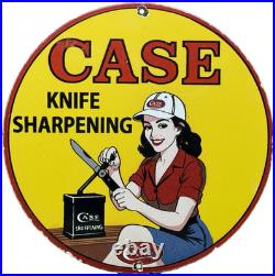 Vintage Case Knife Porcelain Dealership Sign Sharpening Pin Up Kitchen Gas Oil