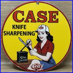 Vintage Case Knife Porcelain Dealership Sign Sharpening Pin Up Kitchen Gas Oil
