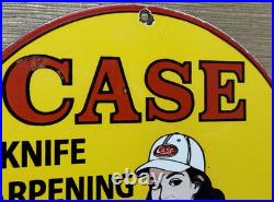 Vintage Case Knife Porcelain Dealership Sign Sharpening Pin Up Kitchen Gas Oil