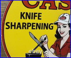 Vintage Case Knife Porcelain Dealership Sign Sharpening Pin Up Kitchen Gas Oil