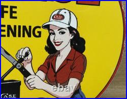 Vintage Case Knife Porcelain Dealership Sign Sharpening Pin Up Kitchen Gas Oil