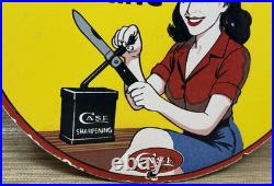 Vintage Case Knife Porcelain Dealership Sign Sharpening Pin Up Kitchen Gas Oil