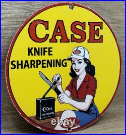 Vintage Case Knife Porcelain Dealership Sign Sharpening Pin Up Kitchen Gas Oil