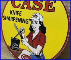 Vintage Case Knife Porcelain Dealership Sign Sharpening Pin Up Kitchen Gas Oil