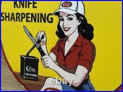 Vintage Case Knife Porcelain Dealership Sign Sharpening Pin Up Kitchen Gas Oil