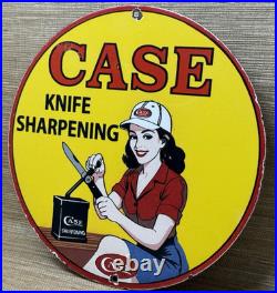 Vintage Case Knife Porcelain Dealership Sign Sharpening Pin Up Kitchen Gas Oil