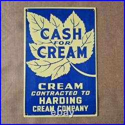Vintage Cash For Cream Old Us Gasoline Oil Gas Pump Enamel Porcelain Sign