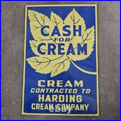 Vintage Cash For Cream Old Us Gasoline Oil Gas Pump Enamel Porcelain Sign