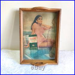 Vintage Castrol Motor Oil Advertising Wooden Glass Tray Automobile Indian Lady