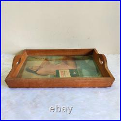 Vintage Castrol Motor Oil Advertising Wooden Glass Tray Automobile Indian Lady