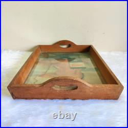 Vintage Castrol Motor Oil Advertising Wooden Glass Tray Automobile Indian Lady