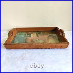 Vintage Castrol Motor Oil Advertising Wooden Glass Tray Automobile Indian Lady