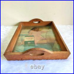 Vintage Castrol Motor Oil Advertising Wooden Glass Tray Automobile Indian Lady