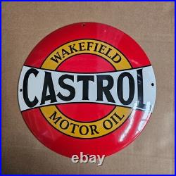 Vintage Castrol Wakefield Old Us Gasoline Oil Gas Pump Enamel Porcelain Sign