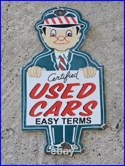 Vintage Certified Used Cars Porcelain Sign Gas Motor Oil Auto Sales 10 X 6