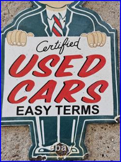 Vintage Certified Used Cars Porcelain Sign Gas Motor Oil Auto Sales 10 X 6