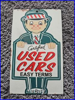 Vintage Certified Used Cars Porcelain Sign Gas Pump Plate Motor Oil Auto Sales