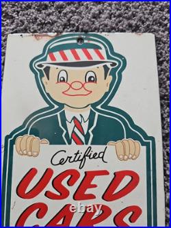 Vintage Certified Used Cars Porcelain Sign Gas Pump Plate Motor Oil Auto Sales