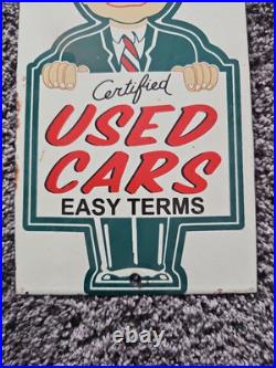 Vintage Certified Used Cars Porcelain Sign Gas Pump Plate Motor Oil Auto Sales