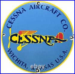 Vintage Cessna Aircraft Co Porcelain Sign Airplane Hangar Gas Station Motor Oil