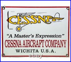 Vintage Cessna Aircraft Co Porcelain Sign Airplane Hangar Gas Station Motor Oil