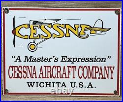 Vintage Cessna Aircraft Co Porcelain Sign Airplane Hangar Gas Station Motor Oil