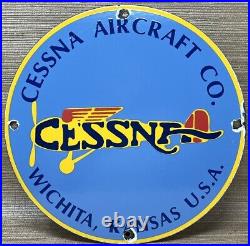 Vintage Cessna Aircraft Co Porcelain Sign Airplane Hangar Gas Station Motor Oil