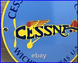 Vintage Cessna Aircraft Co Porcelain Sign Airplane Hangar Gas Station Motor Oil