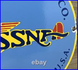 Vintage Cessna Aircraft Co Porcelain Sign Airplane Hangar Gas Station Motor Oil